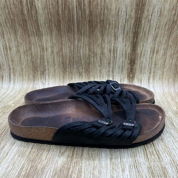 Birkenstock Shoes - Birkenstock Granada Womens Black Leather Dual Strap Buckle Sandals Size 40 9-9.5